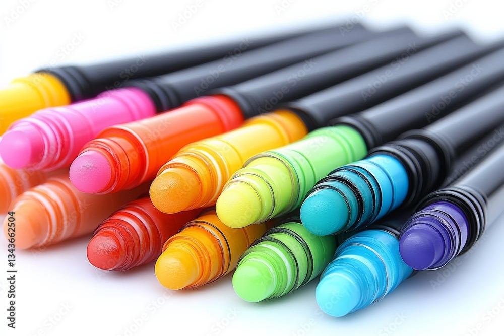 Poster art supplies arranged in vibrant colors create a visually appealing display for creative activities