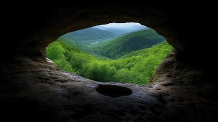 Mountain View from a Cave Opening. 