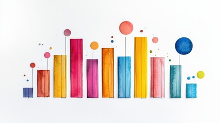 Obraz premium Colorful watercolor bars with circles, perfect for abstract art, data visualization, or creative design projects.