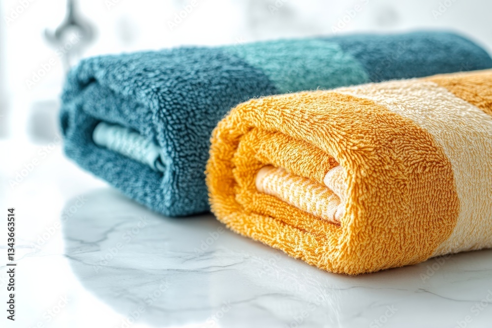 Poster Soft towels arranged neatly on a bathroom countertop ready for use after a refreshing shower or bath