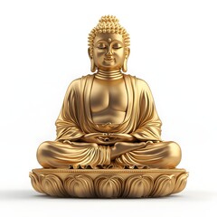Golden Buddha Statue in Meditative Pose on White Background