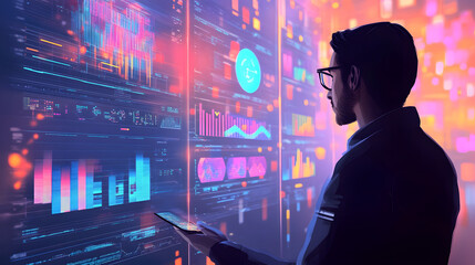 Data Analyst Working with Advanced Digital Interfaces