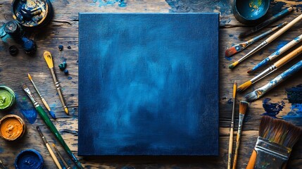 Dark Blue Canvas Ready for Painting Soft Light. AI Generated