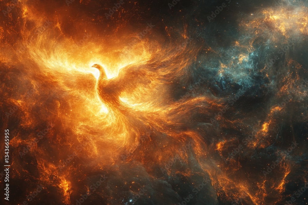 Aufkleber cosmic phoenix rising from fiery nebula in deep space during a vibrant stellar event
