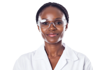 Nigerian female environmental scientist isolated on transparent white background