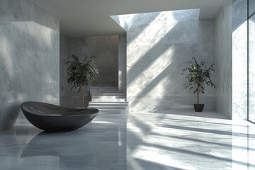 A modern minimalist interior with natural light.