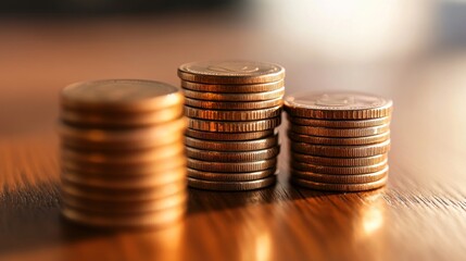 Stack of Coins on a Wooden Surface