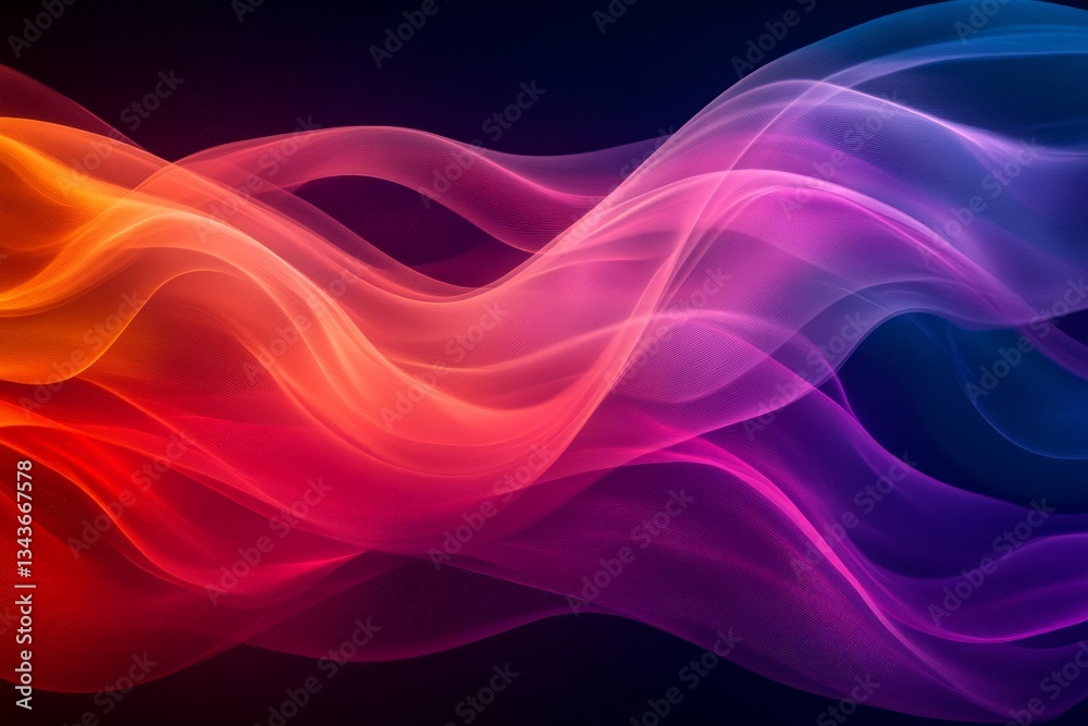 Poster Colorful abstract waves flow across a dark background creating a dynamic visual experience for viewers
