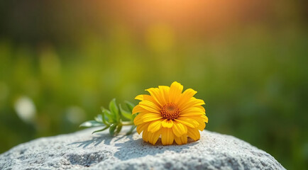 Single Yellow Marigold on Stone