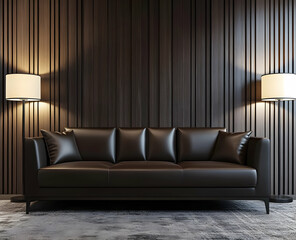 Photographer Chen Man's fashionable photography style features a light brown leather sofa, photorealistic rendering, and an American modernist design sense, with metal legs and a coffee table in the l