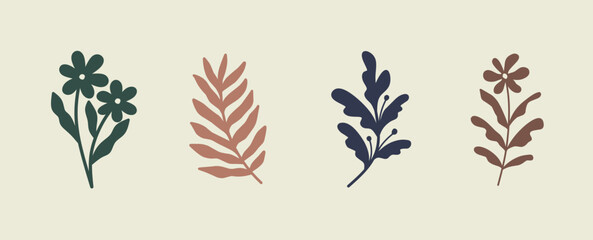 Obraz premium Vector illustration in hand-drawn style and simple lines - natural print design template, poster or logo - spring illustration - flowers