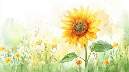 Watercolor Sunflower Meadow: A Summertime Delight