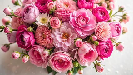 Aerial View Pink Flower Bouquet White Background - Elegant Floral Arrangement