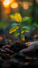 earth day. planting plants. planting a sprout in the ground