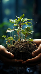 earth day. planting plants. planting a sprout in the ground