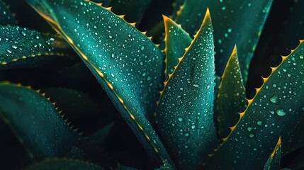 Dew-Kissed Agave: A Lush Macro Photography of Nature's Emerald Jewel