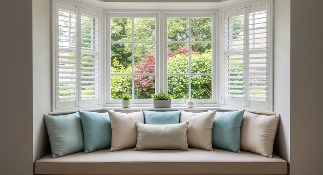 Window Seat with Pillows Overlooking Garden Bringing Brightness Inside