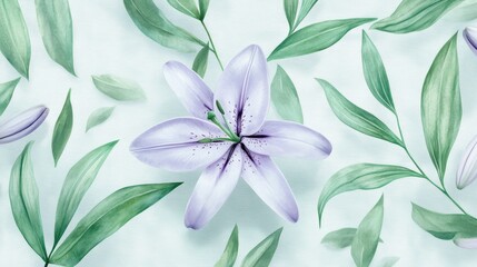 Serene Lily Blossom: Watercolor Botanical Illustration