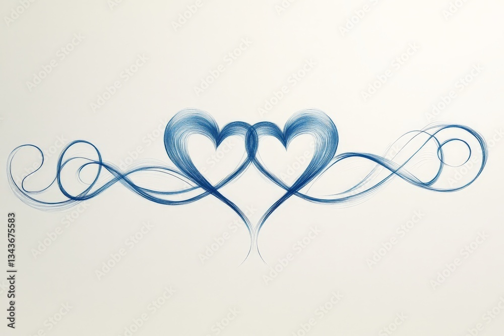 Poster elegant blue heart design with intertwined swirls showcasing love and affection in a minimalist styl