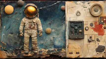 Spaceman Mission: Futuristic Exploration in Mixed Media Art
