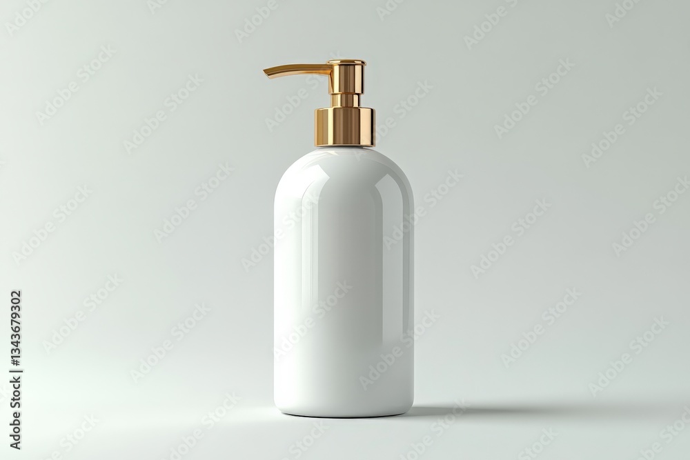 Fototapete white bottle with golden pump cap placed on a clean surface in an elegant setting showcasing simplic