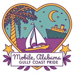 Mobile USA Gulf Coast Pride - Heart-Shaped Coastal Illustration