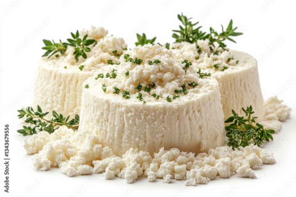 Aufkleber freshly made cheese with herbs ready for serving in a rustic kitchen setting
