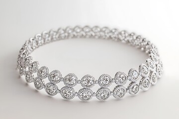 Obraz premium A luxurious choker-style diamond necklace, showcasing intricate craftsmanship, centered on a pristine white background.