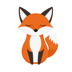 Obraz premium A cute cartoon fox sitting peacefully, illustrating charm and tranquility in nature.