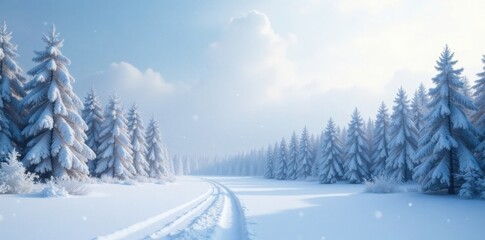 Snowy forest landscape with frozen trees and a vast white sky, forest, frozen, winter