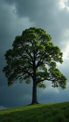 Obraz premium Tree in stark contrast against a gray and cloudy sky, gray sky, dark, ominous
