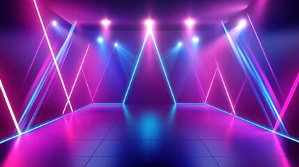 Fototapeta premium A vibrant, illuminated stage with colorful lighting effects, ideal for events or performances.