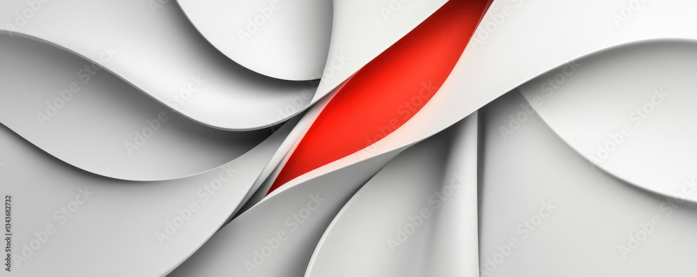 Poster a white and red abstract design with a red line in the middle. the red line is the only thing that s
