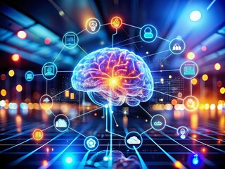 Fototapeta premium AI Brain: Technology & Data Analysis Integration in Modern Business