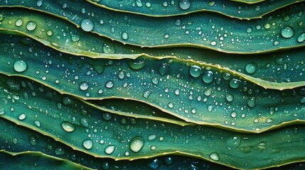 Obraz premium Teal Dew Drops on Succulent Leaves