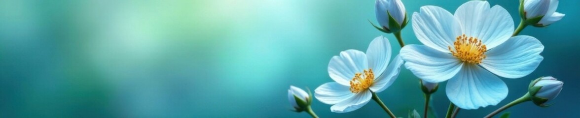 Obraz premium Soft floral blooms in shades of blue and green, botanical, stem