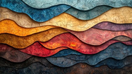 Multicolored rock layers forming abstract geological landscape, revealing earthen crackled texture of natural stratification and intricate patterns