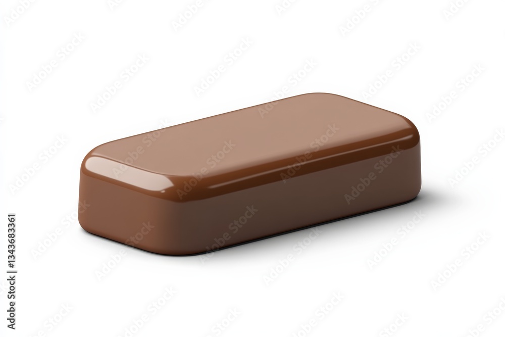 Poster brown chocolate bar sitting on a white surface with a smooth texture and shiny finish