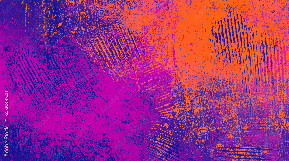 Poster This vibrant abstract background features rich purple and orange textures with dynamic brush strokes, creating a visually striking patterns
