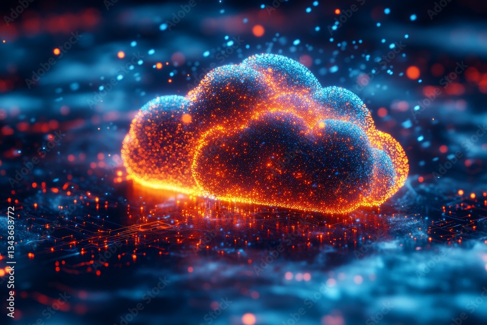 Aufkleber digital cloud formation illuminated by glowing particles in a cosmic environment illustrates connect