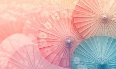 Pastel Japanese Umbrellas Floral Design Soft Background