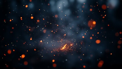 Blazing sparks and floating embers dancing in the dark atmosphere