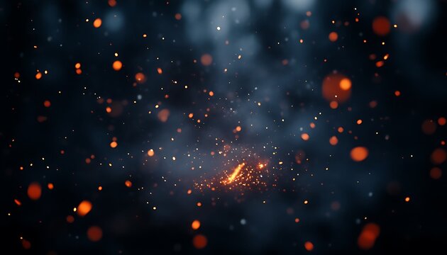Blazing sparks and floating embers dancing in the dark atmosphere