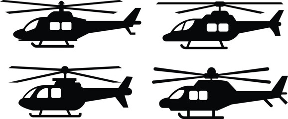 Helicopter icon set.Flat creative element from airport icons collection. helicopter silhouettes vector illustrations isolated on white background.vector black aircraft.