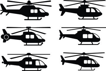 Helicopter icon set.Flat creative element from airport icons collection. helicopter silhouettes vector illustrations isolated on white background.vector black aircraft.