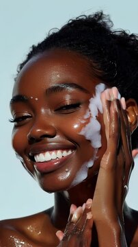 Skincare routine highlights glow of radiant skin during morning ritual at outdoor location with perfect lighting. Ideal for Social Media, Stories, Advertising