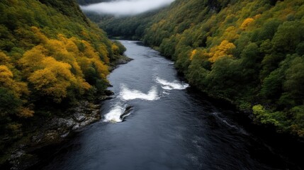River flowing through a lush autumnal valley