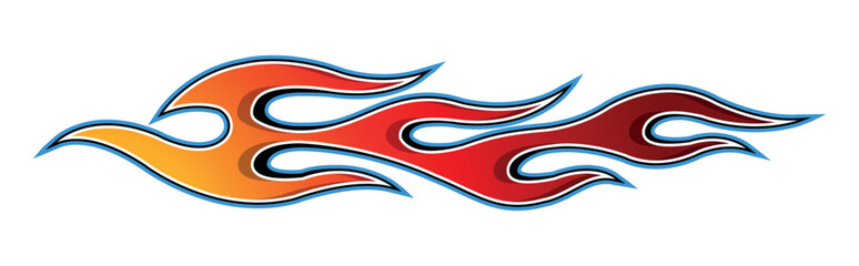 Fire flames racing car decal vector art graphic. Burning tire and flame sports car body side vinyl decal. Side speed decoration for cars, auto, truck, boat, suv, motorcycle.