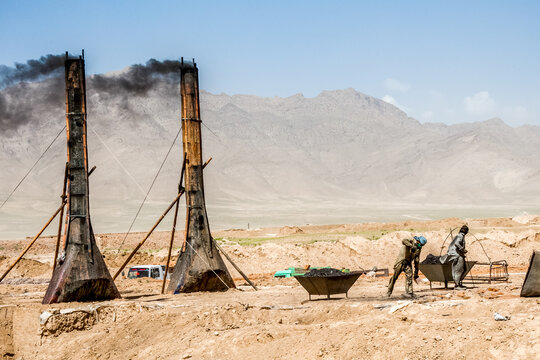 Brick factory near Bagram city and military bases in Afghanistan