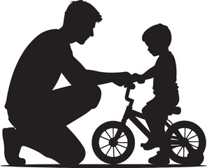 silhouette of a father and son riding bicycle